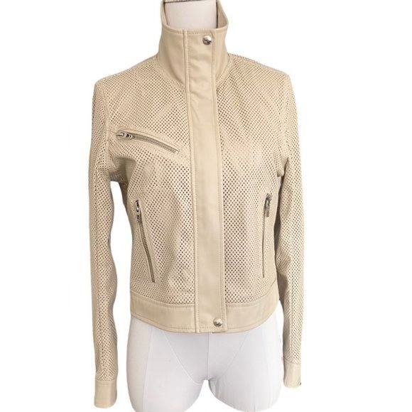 Free People Blank NYC Imelda Perforated Moto Jacket Cream Size Small NWT - Picture 7 of 15